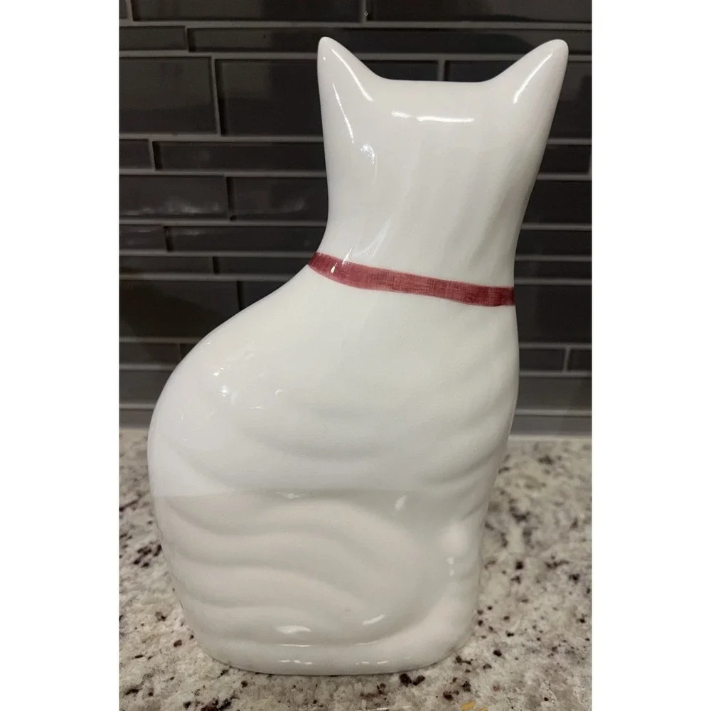 Vintage Porcelain Christmas CAT N.S. Gustin Co Hand Painted‎ USA Holly Pink 10